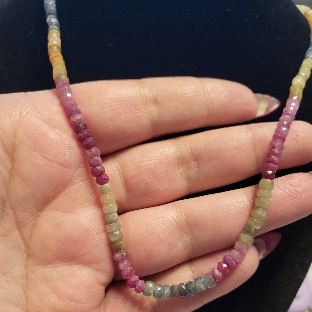 Multi Sapphire Beaded Sterling Silver Necklace